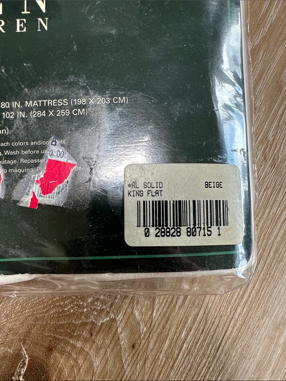 Ralph Lauren Green and White King Flat Sheet Packaging